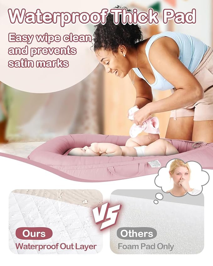 Baby Lounger - Infant Lounger for Newborn 0-24 Months, Pure Cotton Breathable Baby Nest Lounger Cover, Newborn Essentials for Baby Boys & Girls, Co Sleeper Portable Baby Bed for Home and Travel