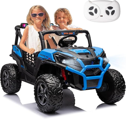 4WD Ride On Car with Remote Control,24V 2Seater Kids Electric Toy Off-Road Truck for Kids,Ride on Buggy for Side by Side(Blue)