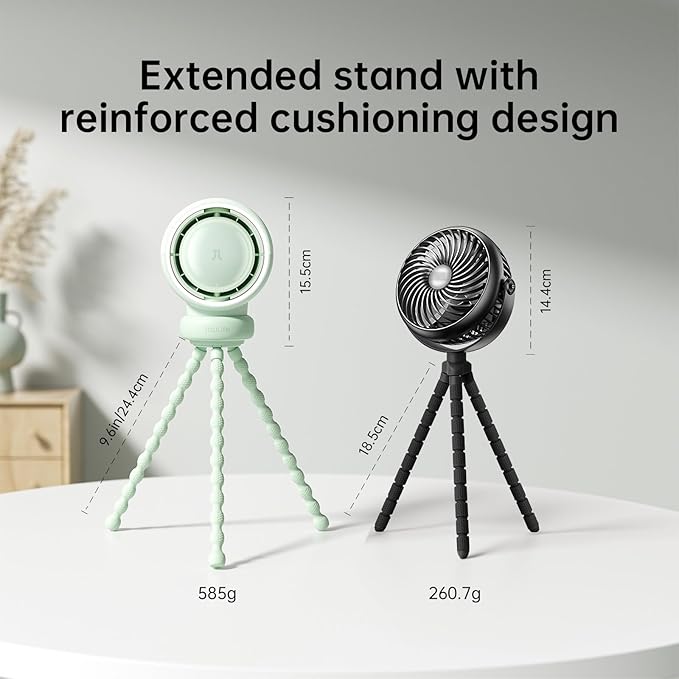 JISULIFE Stroller Fan Baby Large, Safe Bladeless for Crib, Desk, 4000mAh Battery Rechargeable Portable Cooling Fan with Air Turbo Tech, Night Light, Food-Grade Gift for Mom/Dad/Friend - Green