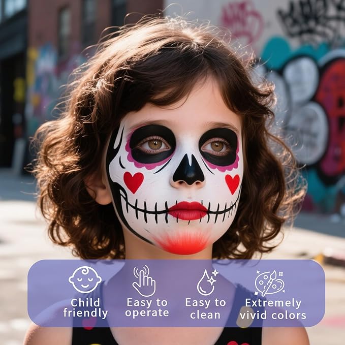 Face Painting Kit, 54 Colors Water Activated Face Paint Palette with Stencils, Brushes, Gems for Halloween Makeup, Parties, Carnival, School Event & Festivals