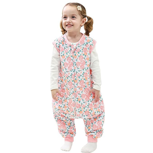HOMEAL 1.0Tog Sleep Sack, Toddler Sleep Sack with Feet, 5T-7T Sleep Sack Toddler,Toddler Sleeping Sack with Legs,Pink Rose