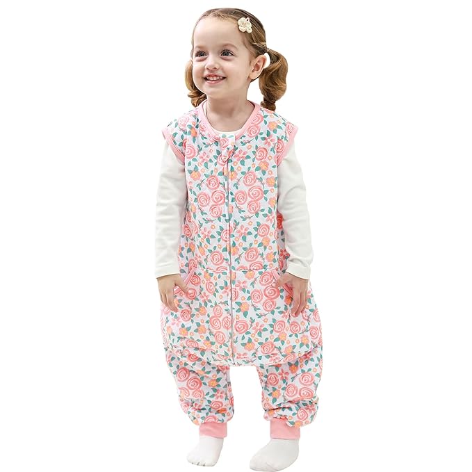 HOMEAL 1.0Tog Toddler Sleep Sacks 2T-3T,Toddler Sleeping Sack with Legs, Sleep Sacks, Baby Wearable Blanket, Pink Rose