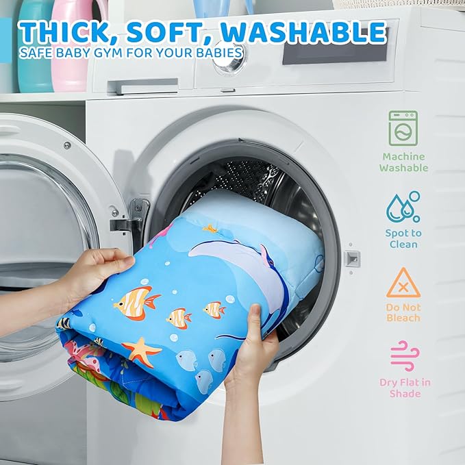 Baby Gym Play Mat, 8-in-1 Ocean Theme Tummy Time Mat & Ball Pit, Washable Baby Activity Play Mat for Visual, Hearing, Sensory, Motor Development, Baby Toys Gift for Toddler Infant 0-3-6-9-12-18 Months