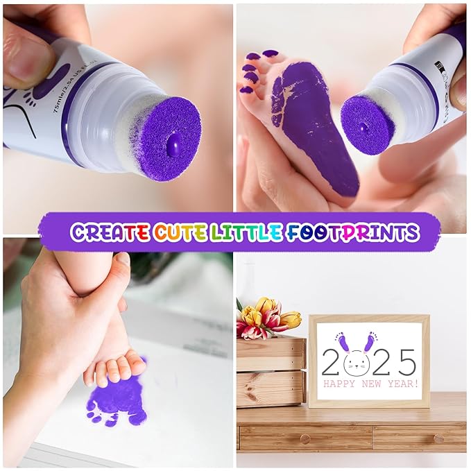 75ml Purple Baby Hand and Footprint Ink Kit, Baby Handprint Footprint Paint for Newborn Keepsake, Dog Cat Paw Print Kit, Washable, Non Toxic Acid-Free, Safe Gentle for Ideal New Mom Gifts