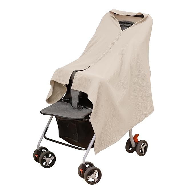 2-Pack Nursing Covers for Breastfeeding, 100% Organic Cotton Muslin Breastfeeding Cover, Multi-Use Nursing Scarf, Car Seat Canopy, Stroller Cover, Soft Breathable Baby Blanket Khaki Brown