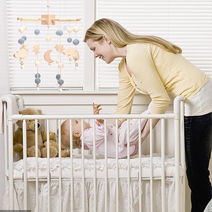 Baby Mobile for Crib | Baby Crib Nursery Mobile Star Moon for Baby Boys and Girls | Boho Nursery Decor | Baby Shower Set for Infant Bedroom Hanging Decoration Toy