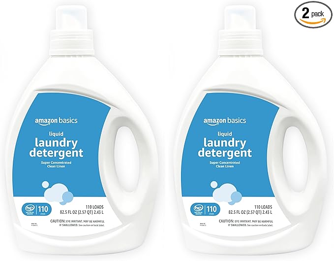 Amazon Basics Laundry Detergent Liquid, Concentrated, Clean Linen, 110 Loads, 82.5 Fl Oz, Pack of 2 (Previously Solimo)