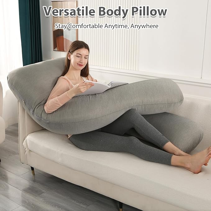 Amagoing Pregnancy Pillows with Cooling Cover, U-Shape Full Body Pillow for Sleeping, Support for Back, Legs, Belly, HIPS for Pregnant Women, Maternity Pillow for Adults, Dark Grey Cooling