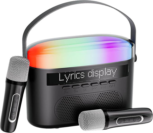 Karaoke Machine,Karaoke Machine with Lyrics Display,Portable Bluetooth 5.3 Karaoke Speaker with Upgraded Dual Speakers for Kids and Adults,with White Noise and Night Light Function (Black)