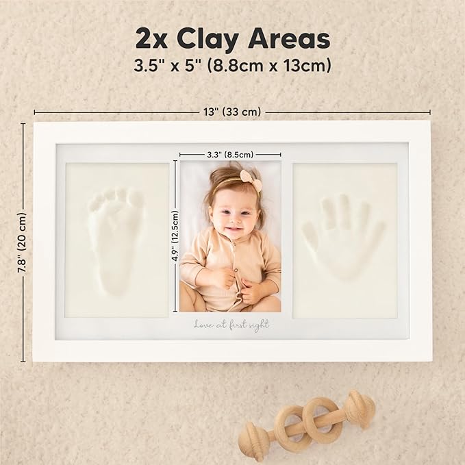 Baby Hand and Footprint Kit - Clay Handprint Keepsake Frame, Newborn Nursery Picture Frame, Personalized New Mom Gifts for Baby Shower & Registry (Alpine White)