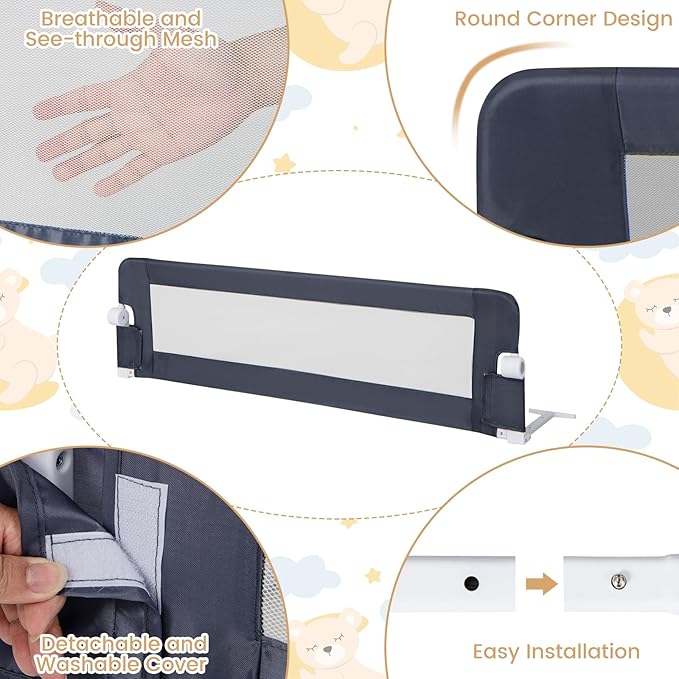 HONEY JOY Bed Rail for Toddlers, 60-Inch Extra Long, Foldable Portable Swing Down Safety Bed Guard Rail, Toddler Bed Rails for Crib, King Queen Full Twin Size Bed Mattress (Gray)