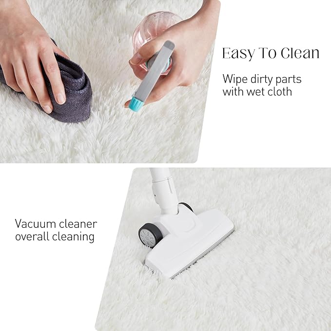 Fluffy White Rugs for Bedroom, 5x7 Plush Cream Area Rugs for Living Room, Non-Slip Shag Floor Carpet for Kids Room, Girls Room, Bedside, Playroom, Indoor Decor