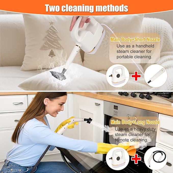 Handheld Steam Cleaner [One Click Clean] Steamer for Cleaning 10-in-1 High Pressure Steam Cleaner for Home/Car Detailings/Fabric etc. Separate Design|Digital Display|Two Cleaning Methods