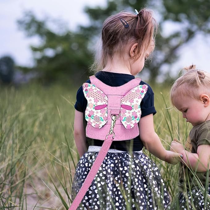 Anti Lost Toddler Harness - Butterfly Baby Leash and Wrist Link with Lock, Child Walking Harness Assistant for Girls, Cute Traction Safety Leash for Kids, Holiday Travel Christmas Gift, Pink
