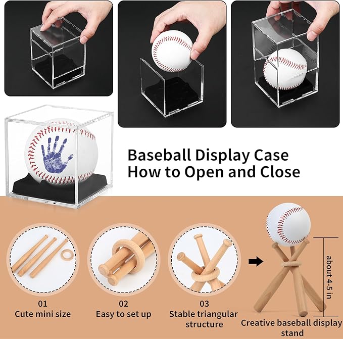 Baby Handprint & Footprint Kit with Photo Frame, Baseball Stand & Display Case – Perfect Newborn Keepsake, Baseball Baby Shower Gifts New Dad First Parent's Father's Day Gift