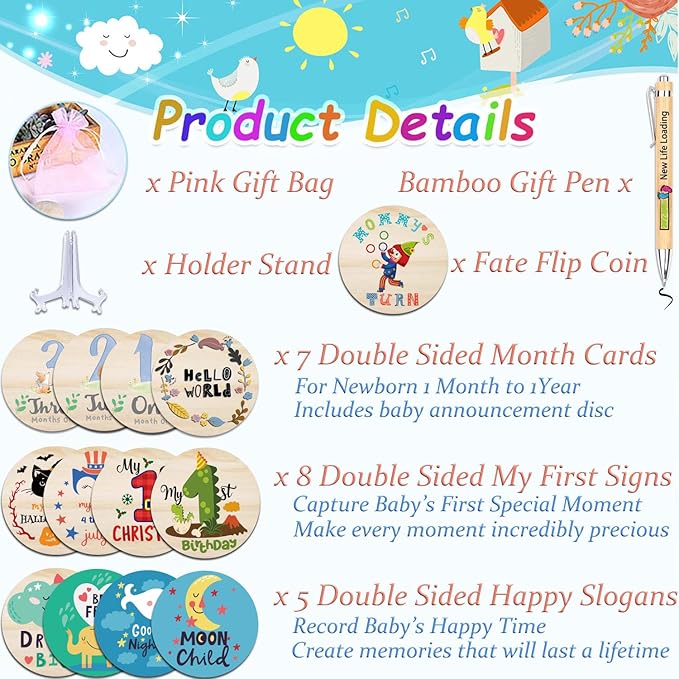 42 Designs First Year Milestones,Wooden Baby First Holiday Signs,Baby Monthly Milestone Photo Props for Newborn to Age 1,Pregnancy Baby Shower Cards (First Holiday Milestone)