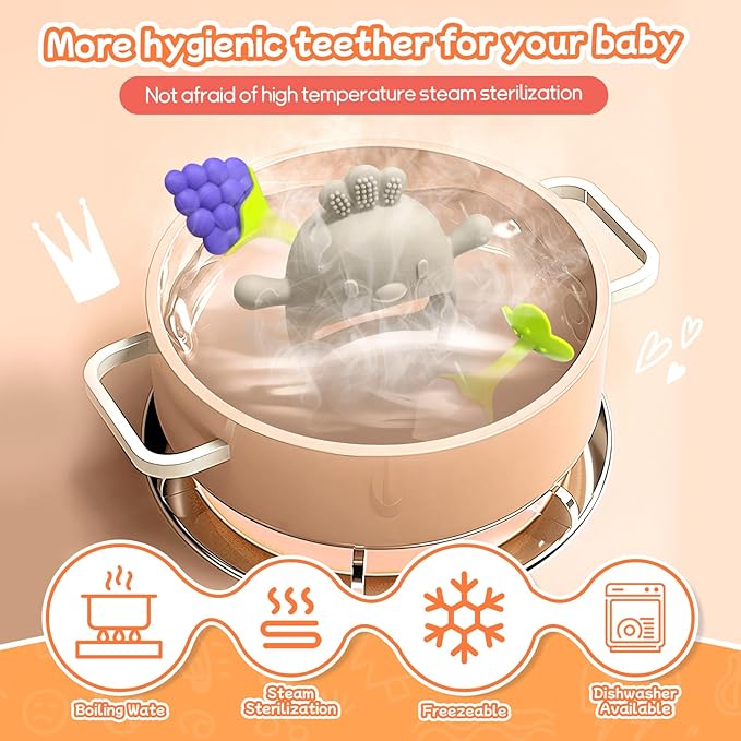 5 Packs Baby Teething Toys for Babies Over 3 Months, Food Grade Silicone Teething Mitten, Anti Dropping Wrist Hand Teethers Baby Chew Toys for Sucking Needs, BPA Free (Caramel)