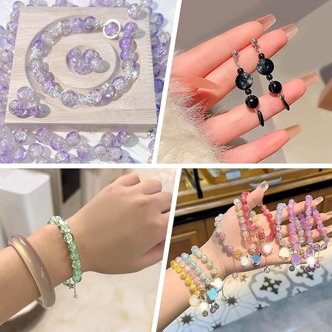 JULIMAIDONG 8mm Glass for Bracelets, 24 Colors Round Crystal Glass Bracelet Making Kit for Jewelry Making Kits Bead DIY Crafts with Spacer Charms Accessories (8MM, 24 Crackle Color)