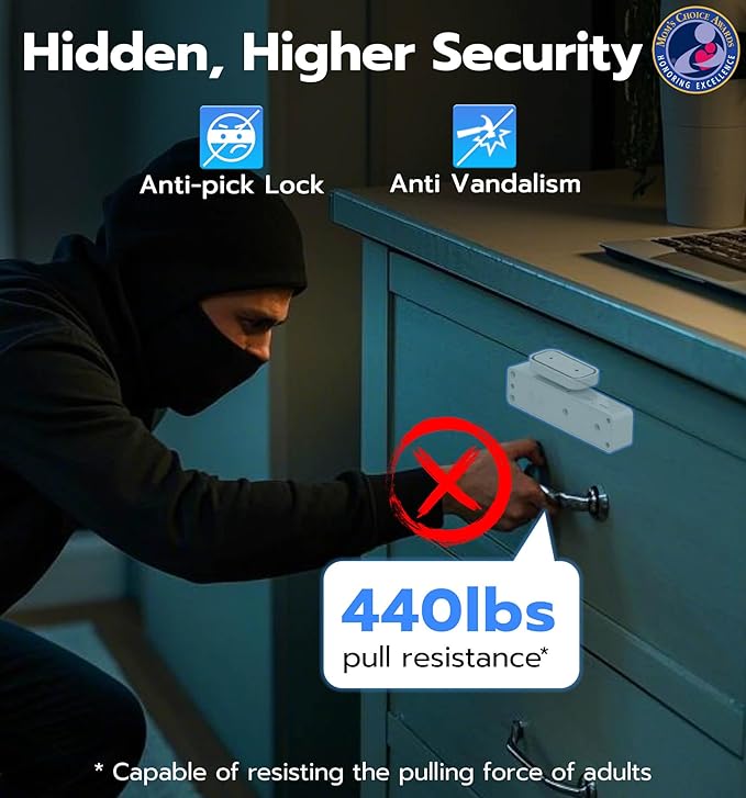 Anweller Smart Cabinet Lock, Hidden No Drill Keyless Electronic Digital Bluetooth RFID Magnetic Child Safety Baby Proofing Drawer Lock for Cupboard Closet Liquor Adults Secret Cabinets - White Orange