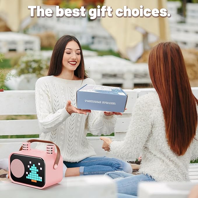 Karaoke Machine for Kids Adults, Portable Bluetooth Karaoke Speaker with 2 Wireless Microphones, Pixel Display Light, Birthday Gifts Toys for Girls & Boys Ages 3, 4, 5, 6, 7, 8, 9,10,11,12+ Years