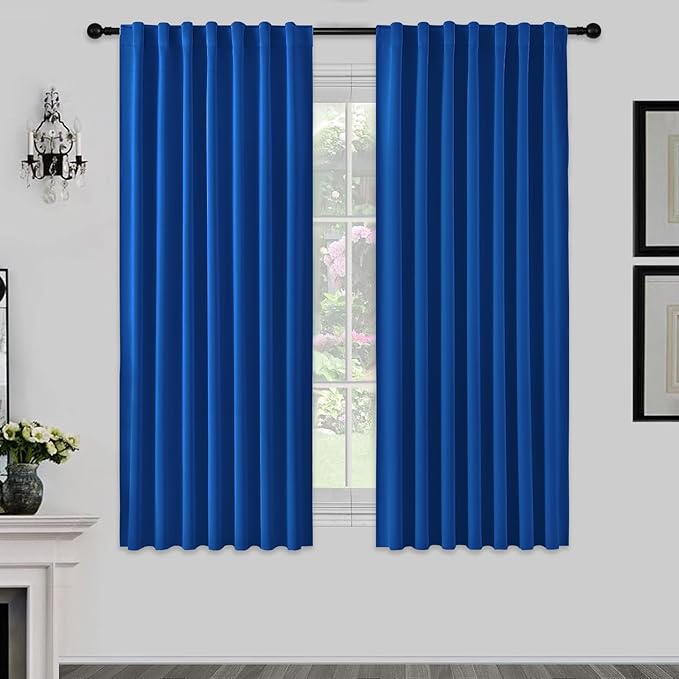 Joydeco 72 Inch Blackout Curtains for Bedroom, Thermal Insulated Black Out Curtains 2 Panels Set, Room Darkening Drapes for Living Room Window Rod Pocket Back Tab (W52 x L72 Inch, Royal Blue)