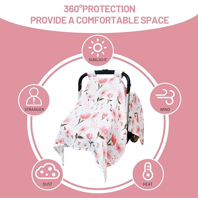 80S Muslin Car Seat Cover for Babies - Soft & Breathable Infant Carrier Canopy, Lightweight Sunshade for Summer, Universal Fit for Baby Boys & Girls