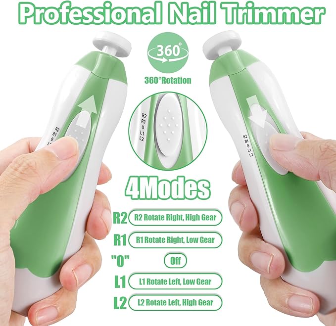 Baby Nail Trimmer Electric, 6 in 1 Baby Nail File Clippers Infant Grooming Kit Manicure Set for Toddler or Adults, Green