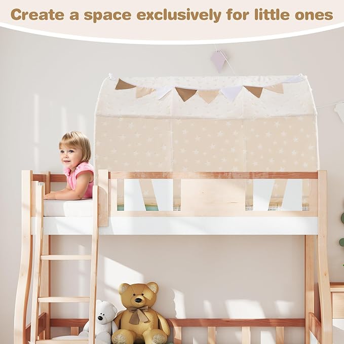 INFANS Kids Bed Tent with Glow in The Dark, Portable Children Playhouse Privacy Space Twin with Mat Star Light Double Net Curtain, Indoor Outdoor Princess Tents Castle for Boys Girls