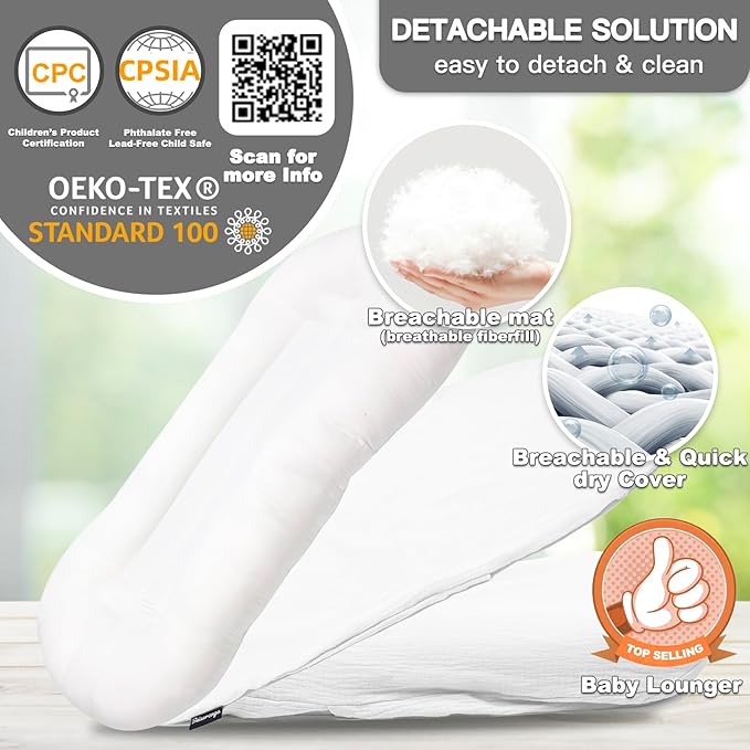 Baby Lounger - Snuggle Cozy Me Infant Lounger for Newborns | Breathable & Soft, Portable Awake-Time Pad, Essential Baby Gift- Natural (Lounger Cover Included)