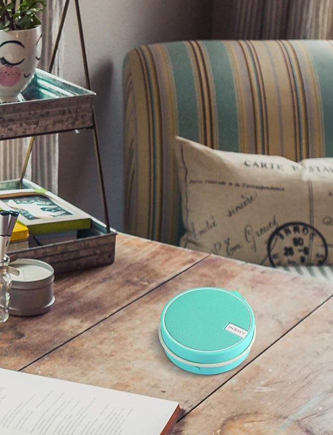 INSMY C12 IPX7 Waterproof Shower Bluetooth Speaker, Portable Small Speaker, Speakers Bluetooth Wireless Loud Clear Sound Support TF Card Suction Cup for Outdoor Kayak Canoe Beach Gift (Mint)