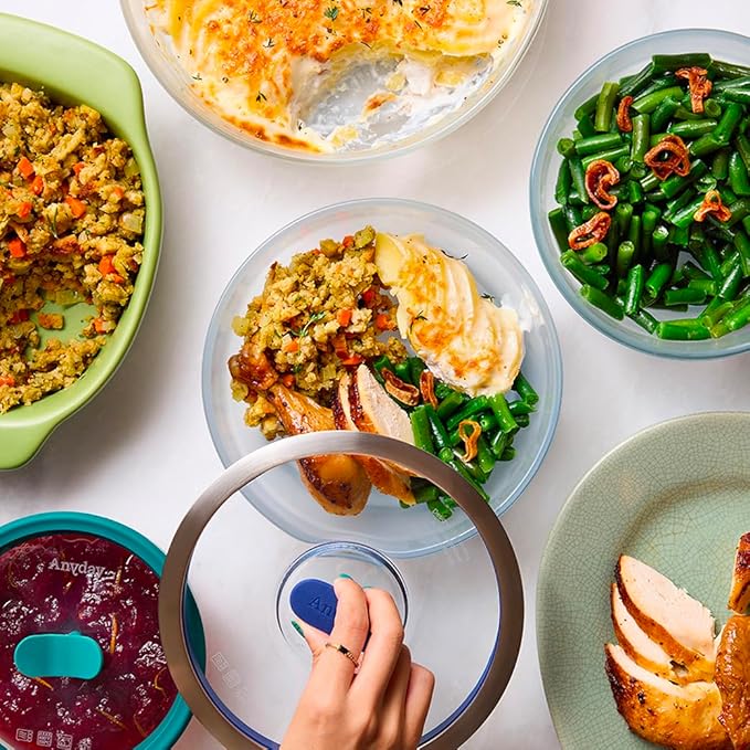 Anyday 8-Cup Microwave Cookware & Glass Container with Glass Lid, Plastic-Free Deep Food Storage | Stackable Airtight Steamer with Vented Lid for Microwave-Safe Reheating, Steaming Vegetables & Rice