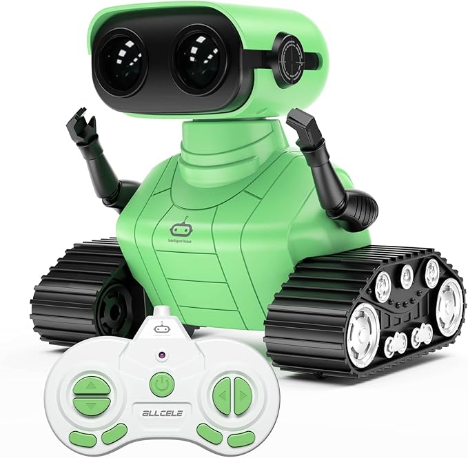 ALLCELE Robot Toys, Rechargeable RC Robot for Boys and Girls, Remote Control Toy with Music and LED Eyes, Gift for Children Age 3 Years and Up - Green