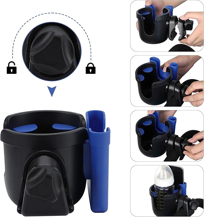 Accmor Stroller Cup Holder with Phone Holder, Bike Cup Holder, Universal Cup Holder for Uppababy Nuna Doona Strollers, 2-in-1 Cup Phone Holder for Stroller, Bike, Wheelchair, Walker, Scooter