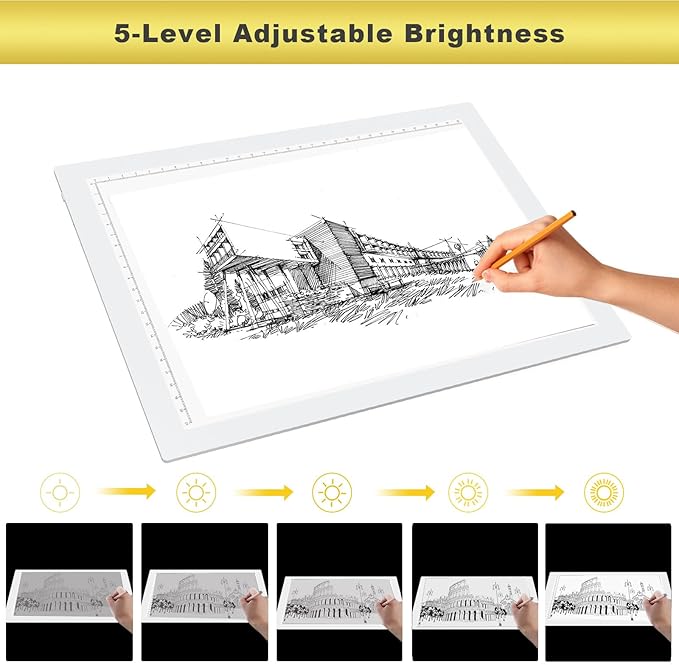 A4 Wireless Battery Powered Light Pad with Bag, TOHETO Tracing Light Box Dimmable Brightness Rechargeable LED Light Board Portable Cordless Copy Board for Drawing Sketching X-ray Viewing (White)