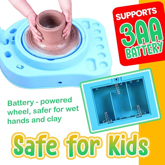 Insnug Mini Kids Pottery Wheel: Complete Painting Kit for Beginners with Modeling Clay and Sculpting Tools, Arts & Crafts Small Banding Wheel for Pottery, Tiny Pottery Wheel for Kids Age 8-12, 10-13