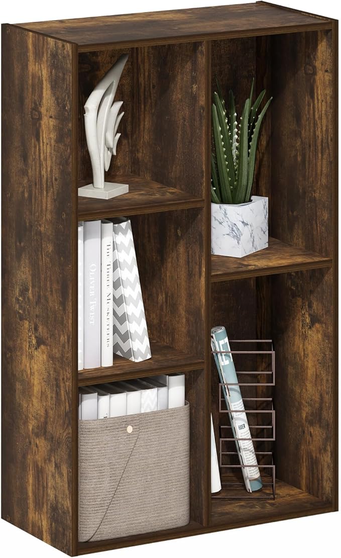 Furinno Luder 5-Cube Open Shelf Bookcase, Bookshelf, Amber Pine