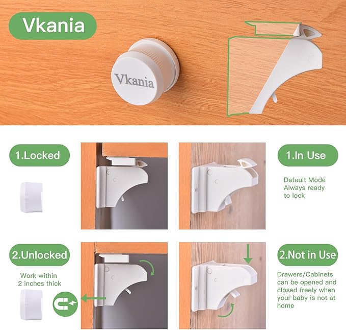 32 Pack Vkania Magnetic Cabinet Locks Baby Proofing - Baby Safety Latches for Drawers and Cabinets -Easy Installation No Drilling