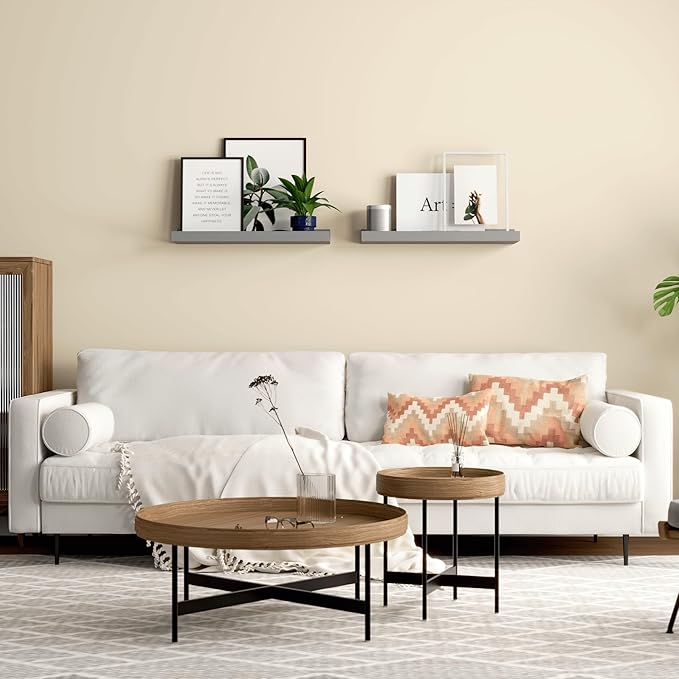 Floating Shelves for Wall, Wall Shelves Set of 2, Bedroom Shelves with Lip, Display Picture Ledge Shelf for Wall Decor Bedroom Living Room Bathroom Kitchen - Grey