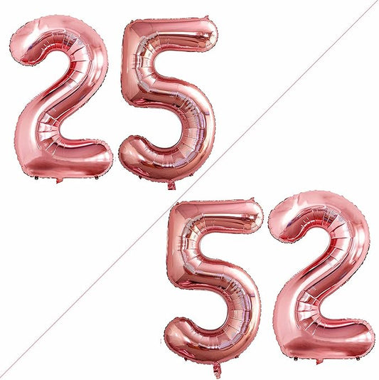 GOER Number 25 Balloons for 25th Birthday Party Decorations,42 Inch Jumbo Foil Helium 52 Balloons for 52nd Birthday Party Decoration (Rose Gold)