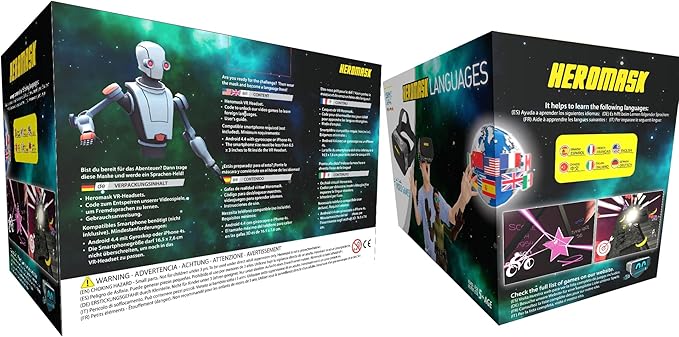 Heromask Virtual Reality Headset for Kids + Video Games to Learn Spanish Italian etc [Language Learning] VR for Kids. Kids Gifts for Boys and Girls for Age 5 to 12 Years Old. Educational