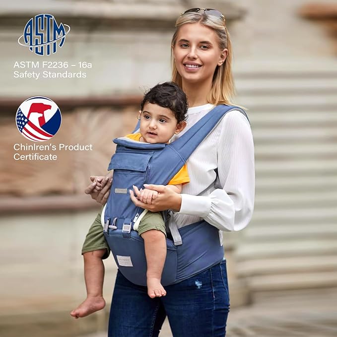 Baby Carrier, 3-in-1 Baby Carrier Newborn to Toddler with Hip Seat (Ergonomic M Position) for 0-36 Month/7-45lbs, Adjustable Size for Enhanced Lumbar Support, Perfect for On-The-go, Blue