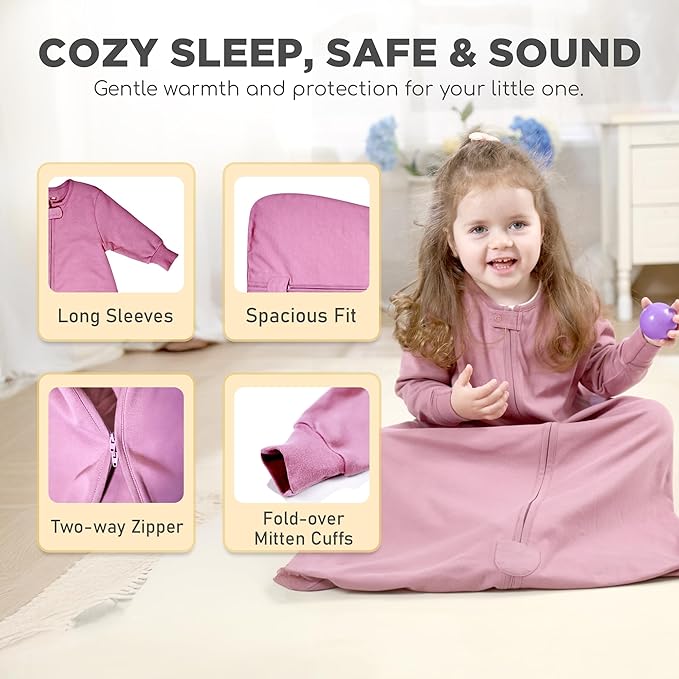 Mama Cheetah Baby Sleep Sack with Sleeves, 0.5 TOG Organic Cotton Wearable Blanket and Two-Way Zipper, Swaddle Transition Long Sleeve Sleeping Bag for Newborn Infant Toddler, 12-18 Months