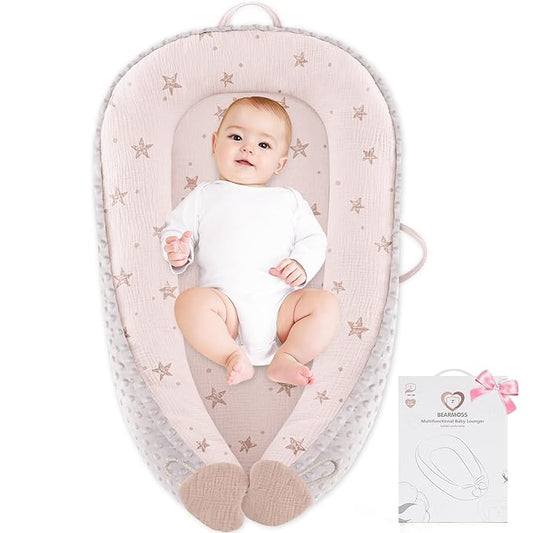 Baby Lounger - Infant Lounger Pillow for Newborn 0-24 Months, Soft, Breathable & Portable Baby Lounger Pillow for Boys & Girls, Cozy Baby Floor Seat for Home & Travel (Pink Star)