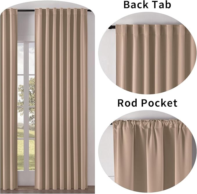 Joydeco Blackout Curtains 108 Inches Long, Thermal Insulated Black Out Curtains 2 Panels Set, Room Darkening Drapes for Living Room Window Rod Pocket Back Tab (W52 x L108 Inch, Khaki)