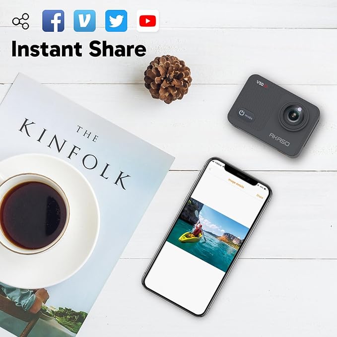 AKASO V50X Native 4K30fps WiFi Action Camera with EIS Touch Screen 4X Zoom 131 feet Waterproof Camera Support External Mic Remote Control with Helmet Accessories (Without 64GB MicroSD Card)