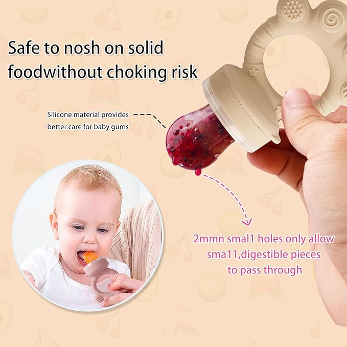 Baby Fruit Food Feeder - Silicone Nibble Tray Combo - Breastmilk Popsicle Mold for Cooling Relief, BPA Free Mesh Feeder for Infant Self Feeding (Claw Beige + Pineapple)