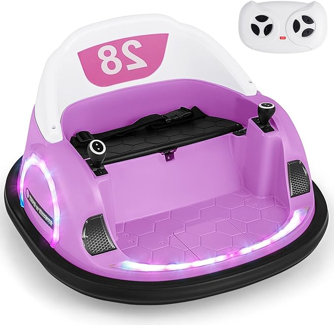 GLACER 12V Bumper Car, Electric Kids Bumper Car w/Parental Remote, 3-Speed, 360°Spin, Music, LED Light, Battery Ride on Bumper Car w/Dual Joysticks, Baby Bumper Car for Toddlers 18 Months+ (Pink)