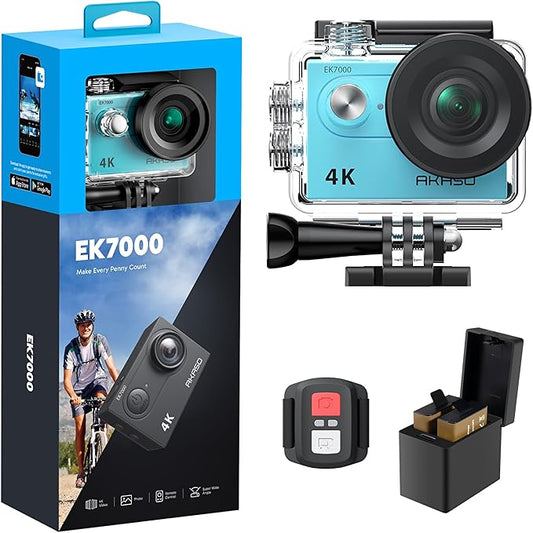 AKASO EK7000 4K30FPS 20MP WiFi Action Camera with EIS Ultra HD 131FT Waterproof Underwater Camera Remote Control 4X Zoom Support External Microphone