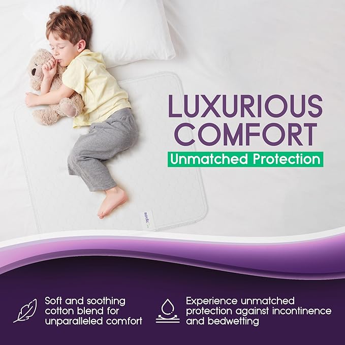 Incontinence Bed Pads - 2 Pack 34"x 52" Reusable Waterproof Mattress Protectors - Highly Absorbent, Machine Washable - for Children, Pets and Seniors - Blue - Royal Care