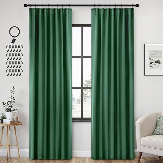 ANRODUO Back Tab Blackout Curtains for Bedroom Living Room, Rod Pocket Pinch Pleated Thermal Insulated Room Darkening Curtains 90 Inches Long 2 Panels, Hunter Green, 42 x 90 Inch